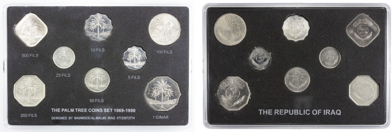 IRAQ: Republic, 8-coin UNC set, 1969-90, The 'Palm Tree' series; with 5 fils, 10...