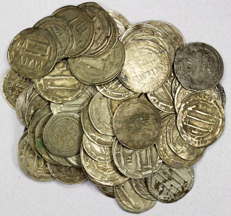 ABBASID: LOT of 77 silver dirhams, mostly from the period AH132-218, with a wide...