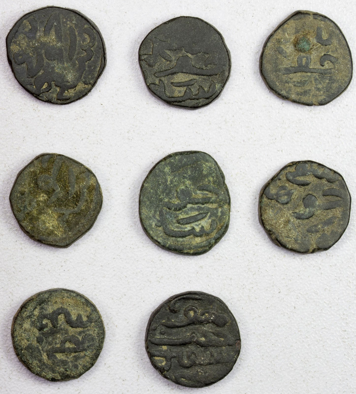 CHAGHATAYID AT GHAZNA: LOT of 8 copper jitals, type A-A1987.4 (RR), in the name ...