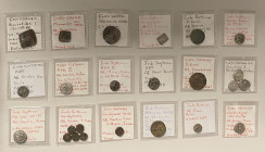 ANCIENT INDIA: LOT of 24 coins, copper of very base billon unless noted; Indo-Greek: Eucratides I (1, AE square), Menander I (1, AE square), and Herma...