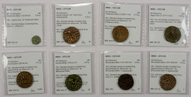 CEYLON (MEDIEVAL): LOT of 8 copper coins (AE kahavanu unless noted): Parakrama Bahu I (AE 1/8 kahavanu), Queen Lilavati, Sahana Malla, Dharmasoka, Par...