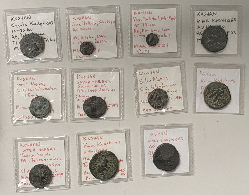 KUSHAN: LOT of 11 copper coins, including Kujula Kadphises, 50-90 AD (1 pc, Fine...