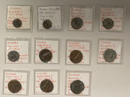 KUSHAN: LOT of 11 copper coins, all of Kanishka I, 127-151, including the full unit ("tetradrachm") (6 pcs, with Mao, Oedo, Nana, Siva, and Mioro reve...