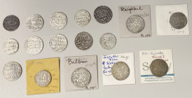 DELHI: LOT of 17 silver tankas, including Mas'ud I (1 pc), Mahmud I (5), Balban (2), Firuz II (2), Kayqubad (2), Muhammad II (2), Mubarakshah I (1), T...