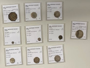 ASSAM: LOT of 10 silver coins, including Rudra Simha (KM-40), Rajesvara Simha (KM-133), Lakshmi Simha (KM-178), and Gaurinatha Simha (set of 1/32, 1/1...