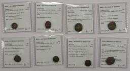 NAYAKAS OF THANJAVUR & MADURAI: LOT of 8 copper coins (all with the Mitchner SI2 numbers), Nayakas of Thanjavur: (2 pcs, #748 & 770), and Nayakas of M...