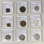 INDIAN STATES: LOT of 5 silver and 4 copper coins, AWADH: (all silver) KM-36.1, AH1175/2 (EF); KM-116.2 (119)8/26 (EF); KM-103.2, 1212/26 (marked EF, ...