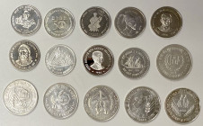 INDIA: Republic, LOT of 15 coins, all modern 50 rupees commemoratives, including KM-255, 256, 257, 258, 259, 260, 261, 263, 265, 266, 298, 300, 348, 3...