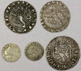 BOHEMIA: LOT of 5 coins, including Rudolf II (1576-1611) maley groschen 1597 (2 pieces), prager groschen of Wenceslaus II (2) and a groschen of Meisse...