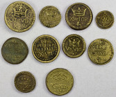 FRANCE: LOT of 10 coin weights, representing Portuguese, French, and Spanish coins, from the 17th and 18th century, in brass, with many uncommon types...