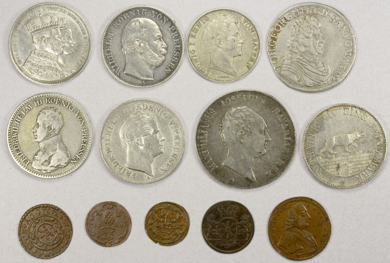 GERMAN STATES: LOT of 13 coins, including 8 silver (mostly crowns) and 5 coppers...