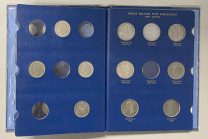 GREAT BRITAIN: LOT of 21 coins, copper-nickel and silver partial type set, including shillings (8 pcs), florins (4), halfcrowns (3), and crowns (6, in...