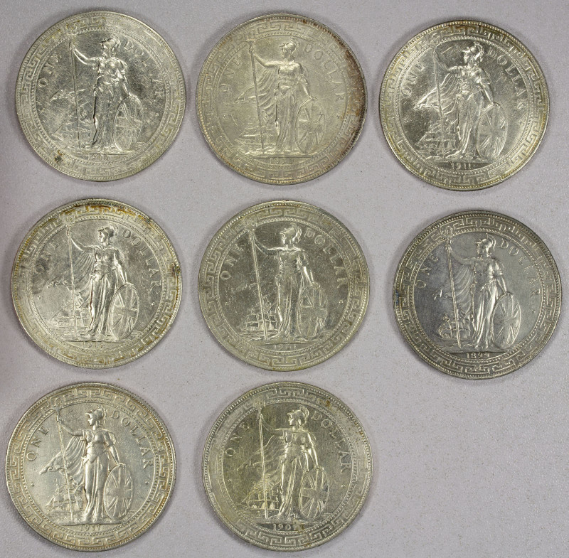 GREAT BRITAIN: LOT of 8 coins, all British Trade Dollars (KM-T5), dated 1899-B (...