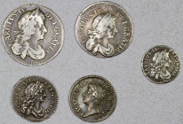 GREAT BRITAIN: LOT of 5 maundy coins, penny 1678, 2 pence (1677 and 1687), 3 pence 1676 and 4 pence 1680; retail value $300, lot of 5 pieces, ex Dr. R...