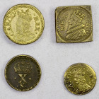 GREAT BRITAIN: LOT of 4 coin weights, including weights with portraits of Charles I, in denominations from 5 to 20 shillings, in brass; retail value $...