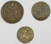 PAPAL STATES: LOT of 3 coin weights, including 3 interesting types, in brass, for Italian and Spanish gold coin denominations; retail value $200, lot ...