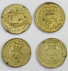 ITALIAN STATES: LOT of 4 coin weights, including weights for fractions of a "spagna", the equivalent of a Spanish 2 escudos coin, in brass; retail val...