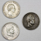 ITALIAN STATES: LOT of 3 silver crowns, including Sardinia 5 lire 1842 and 1826, and Naples and Sicily 120 grana 1855; retail value $300, lot of 3 pie...