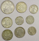 POLAND: LOT of 9 pieces, including a selection of interesting silver coin types from the 1930s Republic, with 3 examples commemorating the 15th Annive...