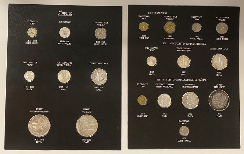 CUBA: COLLECTION of 20 coins, complete type set of 1915-58 coins including; "Sta...