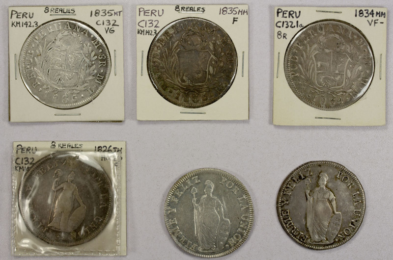 PERU: Republic, LOT of 6 AR 8 reales, KM-142, Lima Mint, including a date run fr...