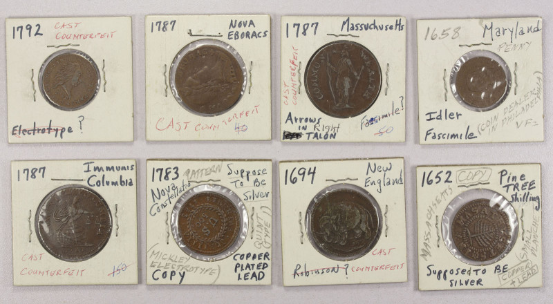 UNITED STATES: LOT of 8 imitations, electrotypes, and facsimiles, including 1652...