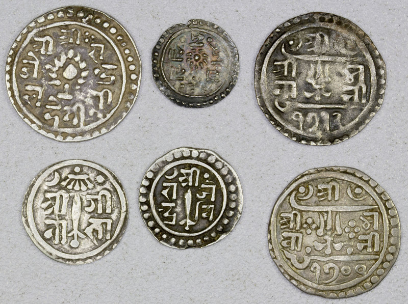 NEPAL: LOT of 6 silver coins, 6 fractional mohars from the 1700s; retail value $...