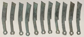 WARRING STATES: LOT of 11 items, State of Yan, ming dao "knife money", cast 400-220 BC, one with natural casting hole otherwise much better than avera...