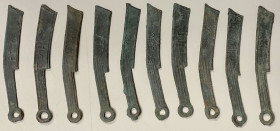 WARRING STATES: LOT of 10 items, State of Yan, ming dao "knife money", cast 400-220 BC, much better than average quality examples, a wonderful selecti...