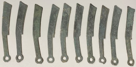 WARRING STATES: LOT of 10 items, State of Yan, ming dao "knife money", cast 400-220 BC, much better than average quality examples, a wonderful selecti...