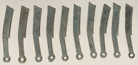 WARRING STATES: LOT of 10 items, State of Yan, ming dao "knife money", cast 400-220 BC, much better than average quality examples, a wonderful selecti...