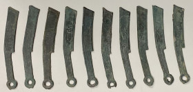 WARRING STATES: LOT of 10 items, State of Yan, ming dao "knife money", cast 400-220 BC, much better than average quality examples, a wonderful selecti...