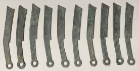 WARRING STATES: LOT of 10 items, State of Yan, ming dao "knife money", cast 400-220 BC, much better than average quality examples, a wonderful selecti...