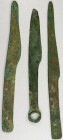 WARRING STATES: LOT of 3 knives, study lot of three proto-knife money made circa 600-200 BC, some encrustation, weights 32.33g, 44.51g, 37.61g, averag...