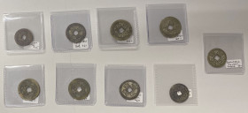 CHINA: LOT of 9 cash coins, Qing Dynasty, Yong Zheng (1723-1735) square hole cash coins, well circulated examples, retail value $400, lot of 9 coins....