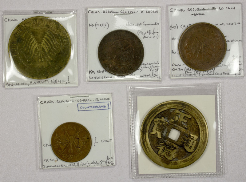 CHINA: LOT of 5 coins, including Chinese Republic 10 cash Y-301.3 ND (1912) with...