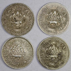 TIBET: LOT of 4 silver coins, Y-26, including 4 examples of 3 srang coins, EF to AU; retail value $300, lot of 4 pieces, ex Dr. Robert A. Rosenfeld Co...