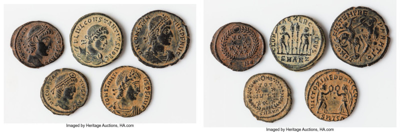 ANCIENT LOTS. Roman Imperial. Lot of five (5) AE3 or BI nummi. Fine-Choice Fine,...