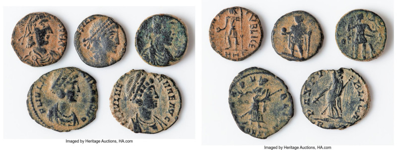 ANCIENT LOTS. Roman Imperial. Lot of five (5) AE3/4 or BI nummi. Good-Fine. Incl...