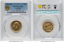 George V gold Sovereign 1911-M AU58 PCGS, Melbourne mint, KM29, S-3999. HID09801242017 © 2024 Heritage Auctions | All Rights Reserved