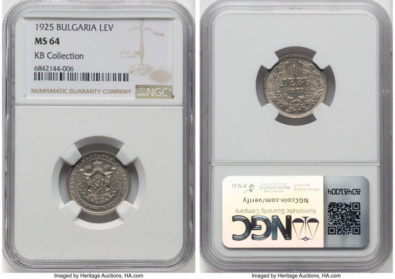 Boris III Lev 1925 MS64 NGC, Brussels mint, KM37. Ex. KB Collection HID098012420...