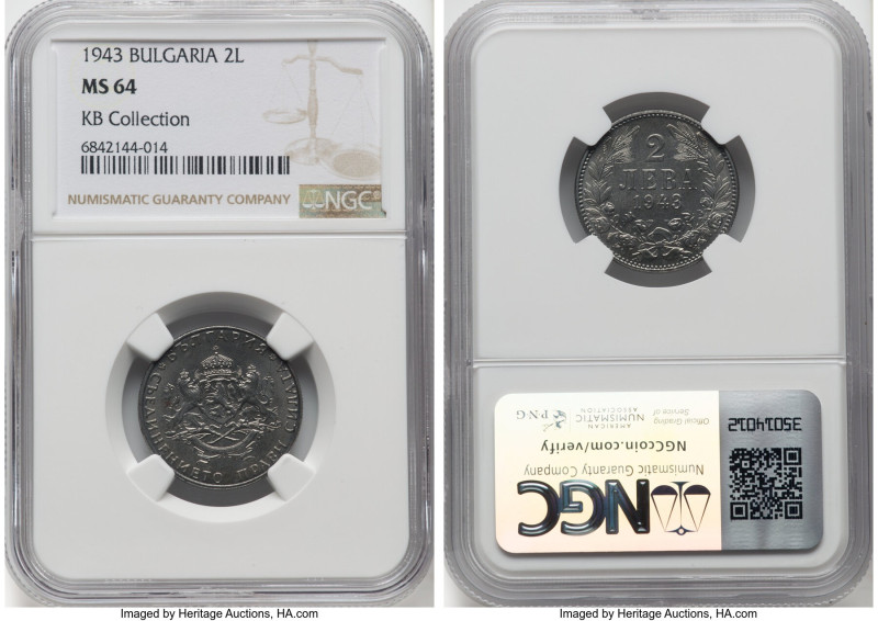 Boris III 2 Leva 1943 MS64 NGC, Berlin mint, KM49. Ex. KB Collection HID09801242...