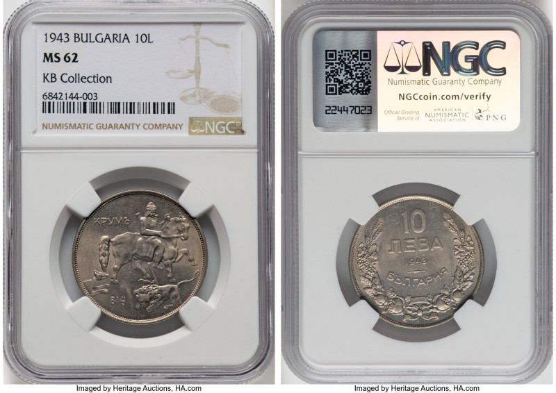 Boris III Pair of Certified Multiple Leva NGC, 1) 10 Leva 1943 - MS62, Vienna mi...