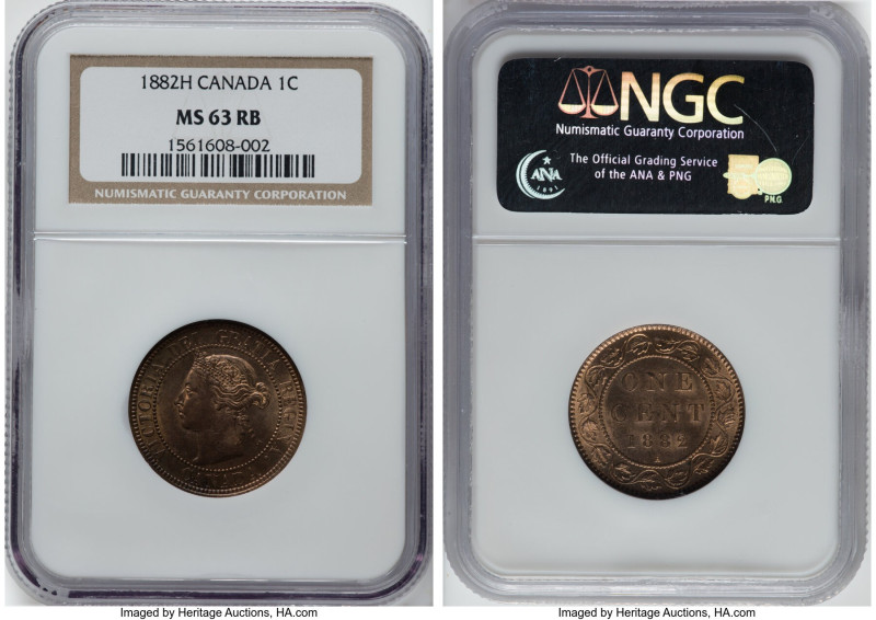 Victoria Cent 1882-H MS63 Red and Brown NGC, Heaton mint, KM7. HID09801242017 © ...