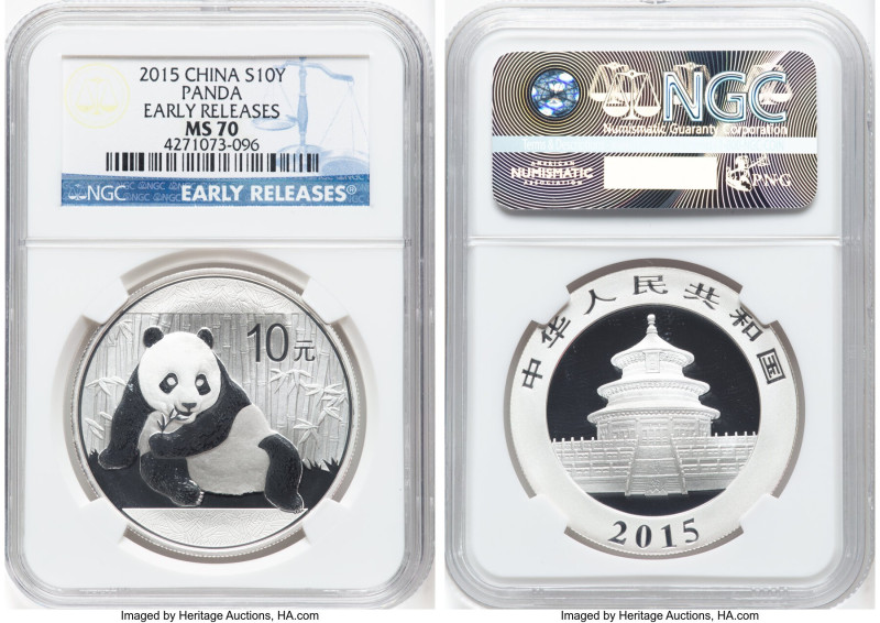 People's Republic 5-Piece Lot of Certified silver "Panda" 10 Yuan (1 oz) 2015 MS...