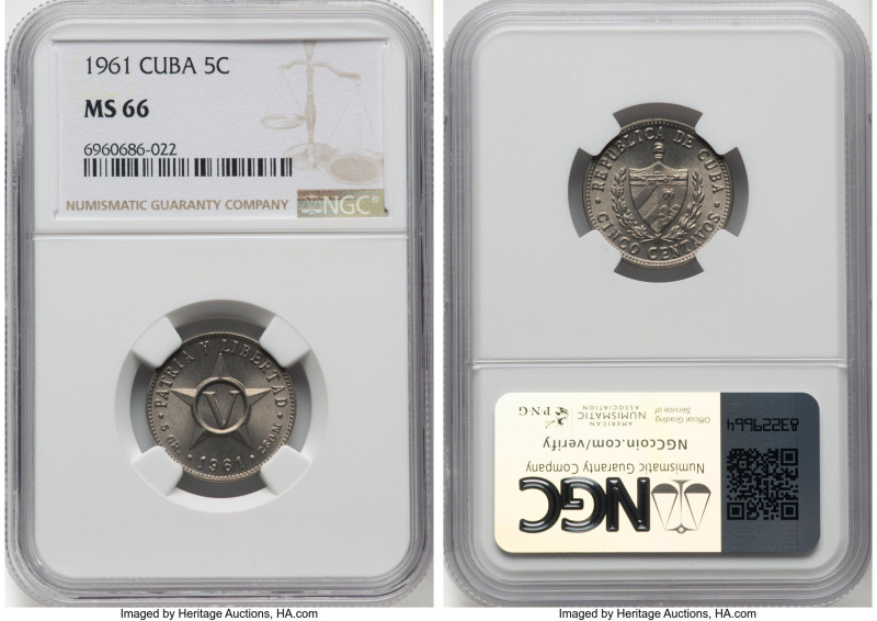 Republic Pair of Certified Assorted Issues NGC, 1) 5 Centavos 1961 - MS66, Kremn...