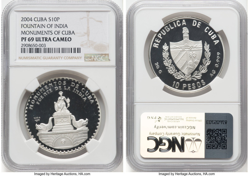 Republic 3-Piece Lot of Certified silver Proof Multiple Pesos NGC, 1) 10 Pesos 2...