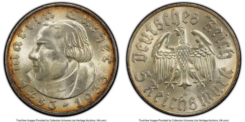 Third Reich "Martin Luther" 5 Mark 1933-A MS64 PCGS, Berlin mint, KM80, J-353. 4...