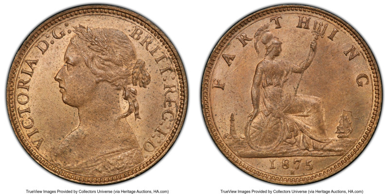 Victoria Pair of Certified Farthings PCGS, 1) Victoria Farthing 1875-H - MS65 Re...