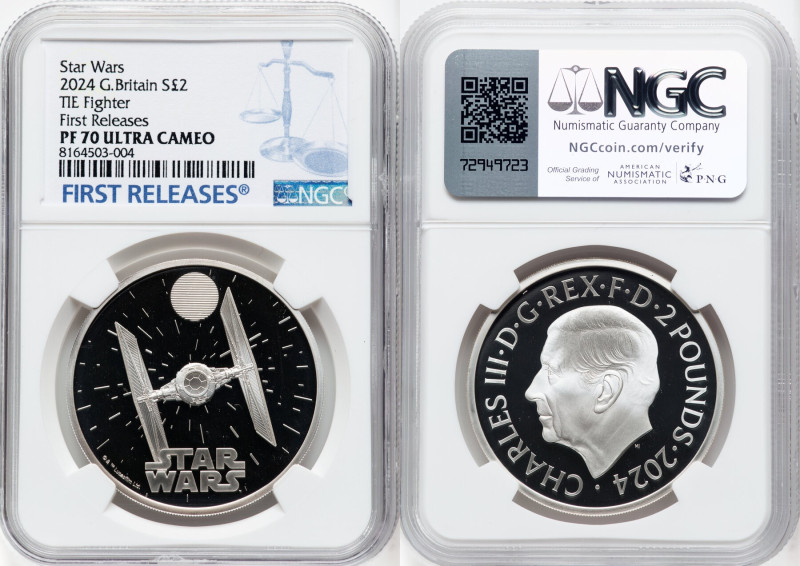 Charles III silver Proof "TIE Fighter" 2 Pounds (1 oz) 2024 PR70 Ultra Cameo NGC...